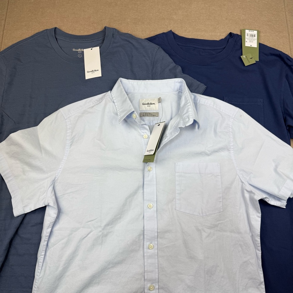 Goodfellow‎ & Co Men's Shirt Bundle 3-Pack Blue Crew & Button-Up M & L NWT